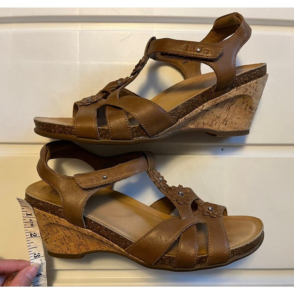 Taos Passion Flowers Leather Cork Wedge Sandals In Brown Womens Size 10 T-strap - Picture 11 of 14
